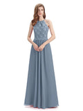 A-line Sleeveless High Neck Floor-Length Bridesmaid Dresses