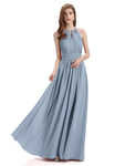 A-Line Halter Chiffon Pleats Floor Length Bridesmaid Dresses