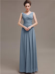 Simple V-Neck Pleats Chiffon Long Bridesmaid Dresses