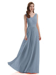 A-Line V-Neck Pleats Chiffon Long Bridesmaid Dresses