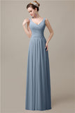 Spaghetti Strap A-line Simple Chiffon Floor-Length Long Bridesmaid Dresses