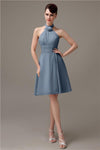 Halter Knee-length Chiffon A-line Short Bridesmaid Dresses