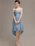 Straight High Low Chiffon Short Bridesmaid Dresses