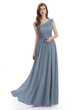 Elegant One Shoulder Side Slit Floor Lenght Bridesmaid Dresses