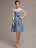 Pretty Strapless Flower Belt A-line Knee-Length Bridesmaid Dresses