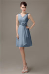 Cheap A-line Chiffon V-Neck Sleeveless Short Bridesmaid Dresses