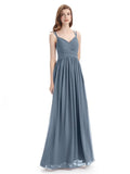 Spaghetti Straps Chiffon A-line Sleeveless V-neck Floor-Length Bridesmaid Dresses