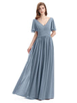 Chiffon A-line Short Sleeves Elegant Floor-Length Bridesmaid Dresses