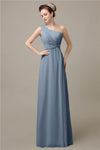 Simple A-line Chiffon One Shoulder Floor-Length Long Bridesmaid Dresses.