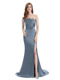 Elegant Strapless Split Side Floor-Length Bridesmaid Dresses