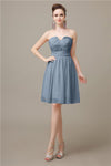 Simple Strapless Chiffon A-line Knee-Length Bridesmaid Dresses