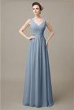 V-Neck Chiffon A-line Floor-Length Bridesmaid Dresses