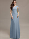 Chiffon A-line One-Shoulder Sleeveless Floor-Length Bridesmaid Dresses