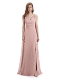 A-line Sleeveless V-Neck Side Slit Floor-Length Bridesmaid Dresses