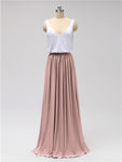 Two Pieces A-line V Neck Floor Length Bridesmaid Dresses