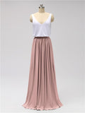 Two Pieces A-line V Neck Floor Length Bridesmaid Dresses