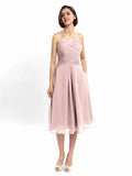 A-line Halter Sleeveless Pleats Short Bridesmaid Dresses