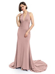 Deep V-neck Halter Mermaid Long Bridesmaid Dresses