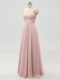 A-line Strap Chiffon Floor Length Long Bridesmaid Dresses