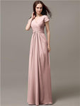 Elegant V-neck Short Sleeves A-line Floor-Length Bridesmaid Dresses