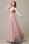 One-Shoulder A-line Beaded Chiffon Floor-Length Bridesmaid Dresses