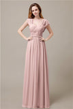 Cap Sleeves A-line Chiffon Floor-Length Bridesmaid Dresses