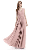 Simple V-neck Chiffon Floor-Length Long Bridesmaid Dresses