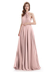 Simple A-Line High Neck Pleats Chiffon Floor Length Bridesmaid Dresses