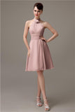 Halter Knee-length Chiffon A-line Short Bridesmaid Dresses