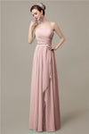 Simple A-line Chiffon Straight Floor-Length Long Bridesmaid Dresses