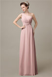 Simple A-line Chiffon One Shoulder Floor-Length Long Bridesmaid Dresses.