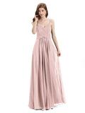 Pleated A-line Spaghetti Straps Chiffon Long Bridesmaid Dresses