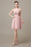 Simple Strapless Chiffon A-line Knee-Length Bridesmaid Dresses