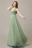 One-Shoulder A-line Beaded Chiffon Floor-Length Bridesmaid Dresses