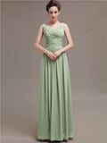 Simple V-Neck Pleats Chiffon Long Bridesmaid Dresses