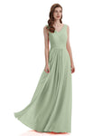 A-Line V-Neck Pleats Chiffon Long Bridesmaid Dresses