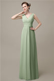 Simple A-line Chiffon V-Neck Floor-Length Long Bridesmaid Dresses