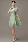 Popular A-line Chiffon One Shoulder Ruffle Sleeves Short Bridesmaid Dresses