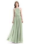 Charming Halter Chiffon A-line Sleeveless Floor-Length Bridesmaid Dresses