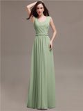 Honest A-line Chiffon Long Bridesmaid Dresses