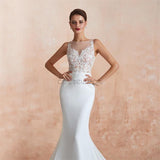 Elegant Romantic Mermaid Lace Sleeveless Round Meck Real Made Wedding Dresses LMX1180