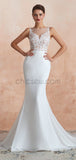 Elegant Romantic Mermaid Lace Sleeveless Round Meck Real Made Wedding Dresses LMX1180