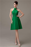 Halter Knee-length Chiffon A-line Short Bridesmaid Dresses