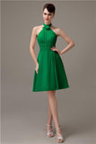 Halter Knee-length Chiffon A-line Short Bridesmaid Dresses