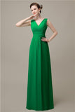 Simple A-line Chiffon V-Neck Floor-Length Long Bridesmaid Dresses