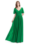 Chiffon A-line Short Sleeves Elegant Floor-Length Bridesmaid Dresses