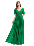 Chiffon A-line Short Sleeves Elegant Floor-Length Bridesmaid Dresses