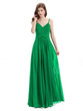 Pleated A-line Spaghetti Straps Chiffon Long Bridesmaid Dresses