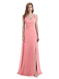 A-line Sleeveless V-Neck Side Slit Floor-Length Bridesmaid Dresses