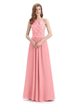 A-line Sleeveless High Neck Floor-Length Bridesmaid Dresses